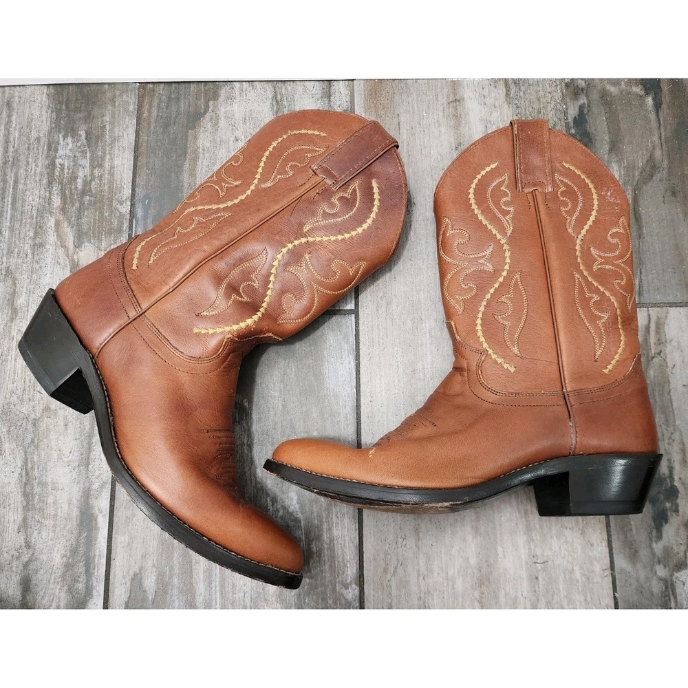 JUSTIN Sz 7B Brown Leather Cowboy‎ WESTERN Boots 4936 Round Toe Congac